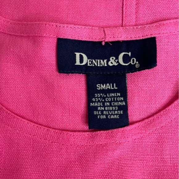 Denim and Co Linen Blend Jumper Dress Pink Maxi Button Side Pockets Women Small - Picture 5 of 13